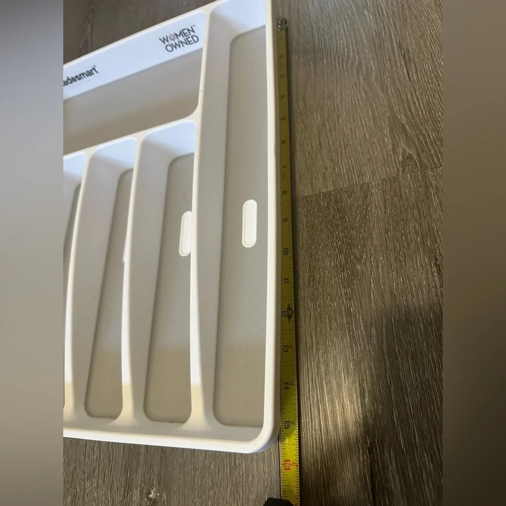 White and Gray Utensil Drawer Organizer - 6-Compartment